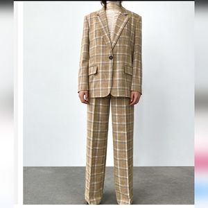 Zara Woman Plaid Oversized Blazer High waist Pants Suit ......